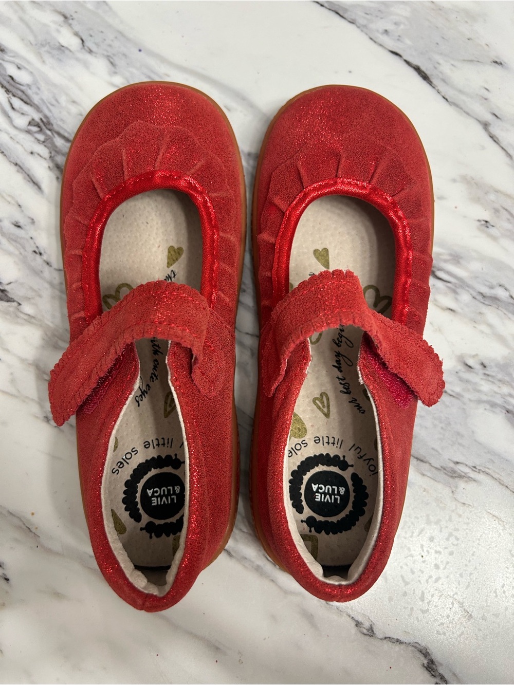Livie & Luca Red Glitter Mary Jane with Hook-and-Loop Strap